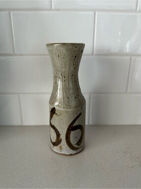 Handmade Speckled Small Ceramic Vase in Light Gray and Brown